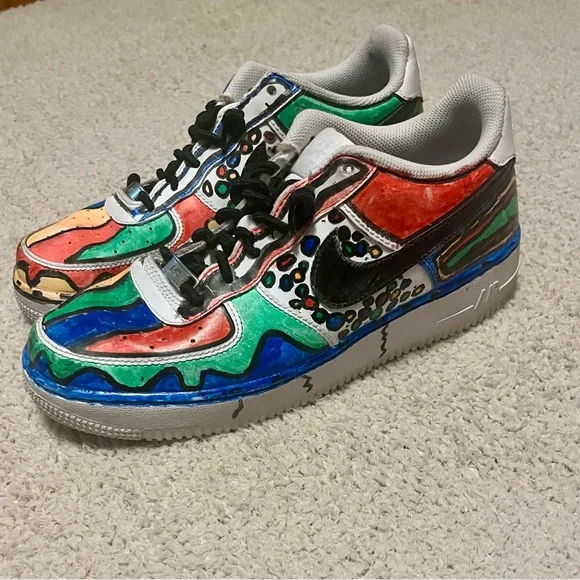 Nike Red and Green Artistic Sneakers with Vibrant Design display picture 1